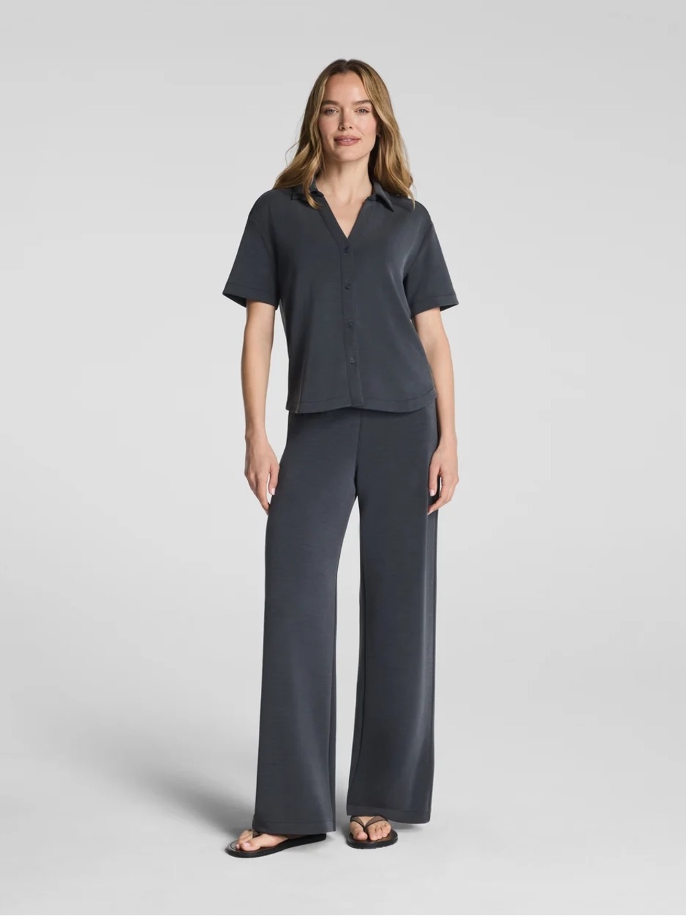 ♡ SPANX NWT AirEssentials Sandwashed Wide Leg Pant in Graphite